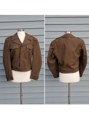 Vintage 40s 1946 American Military‎ OD Olive Drab Cropped Bolero Wool Jacket Md